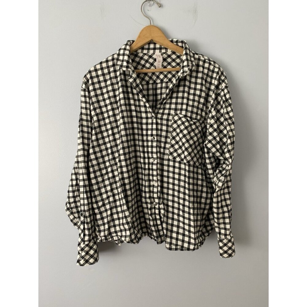 Auden Women's Medium Long Sleeve Plaid Brushed Cotton Flannel Pajama Top